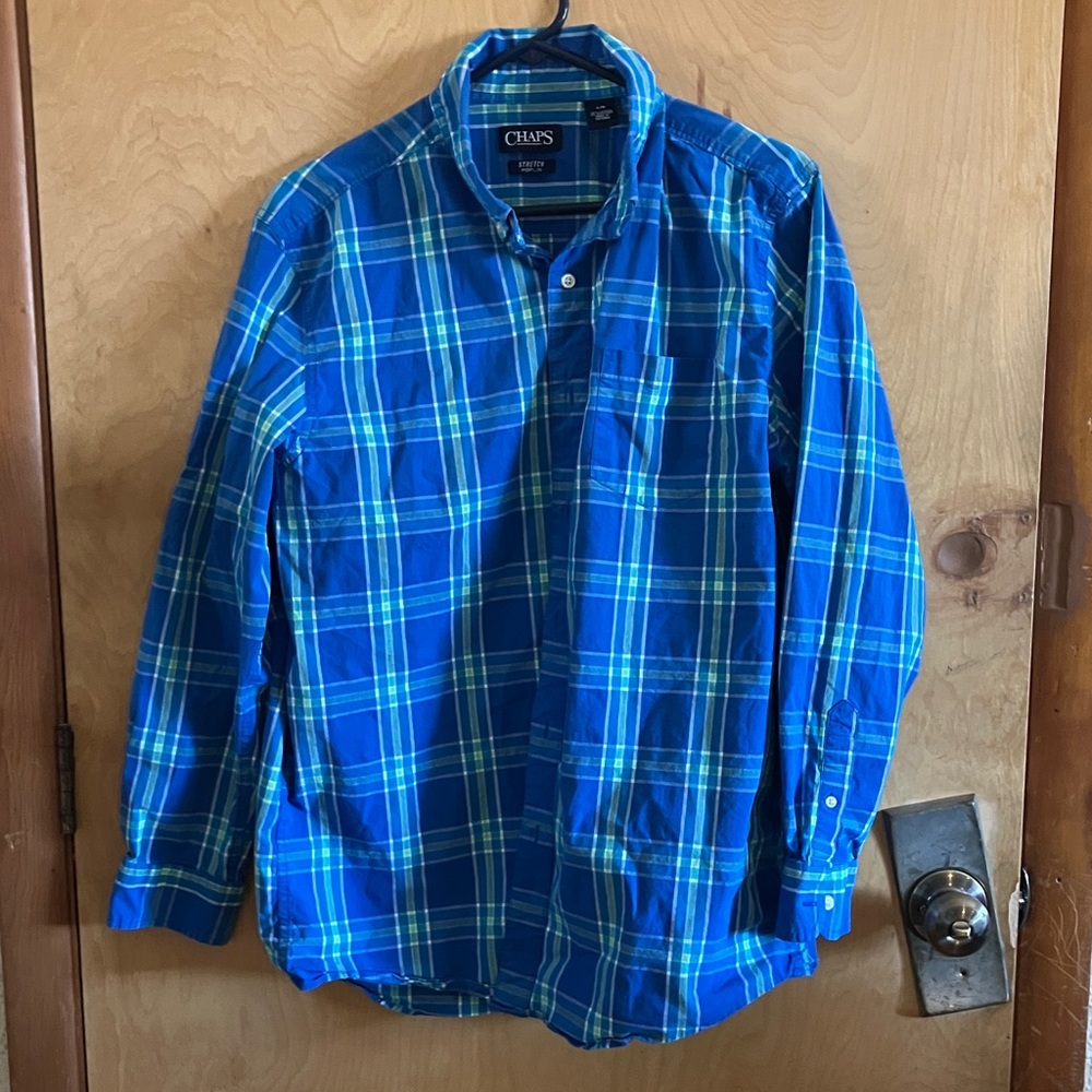 Chaps Vibrant Blue Plaid Casual Shirt